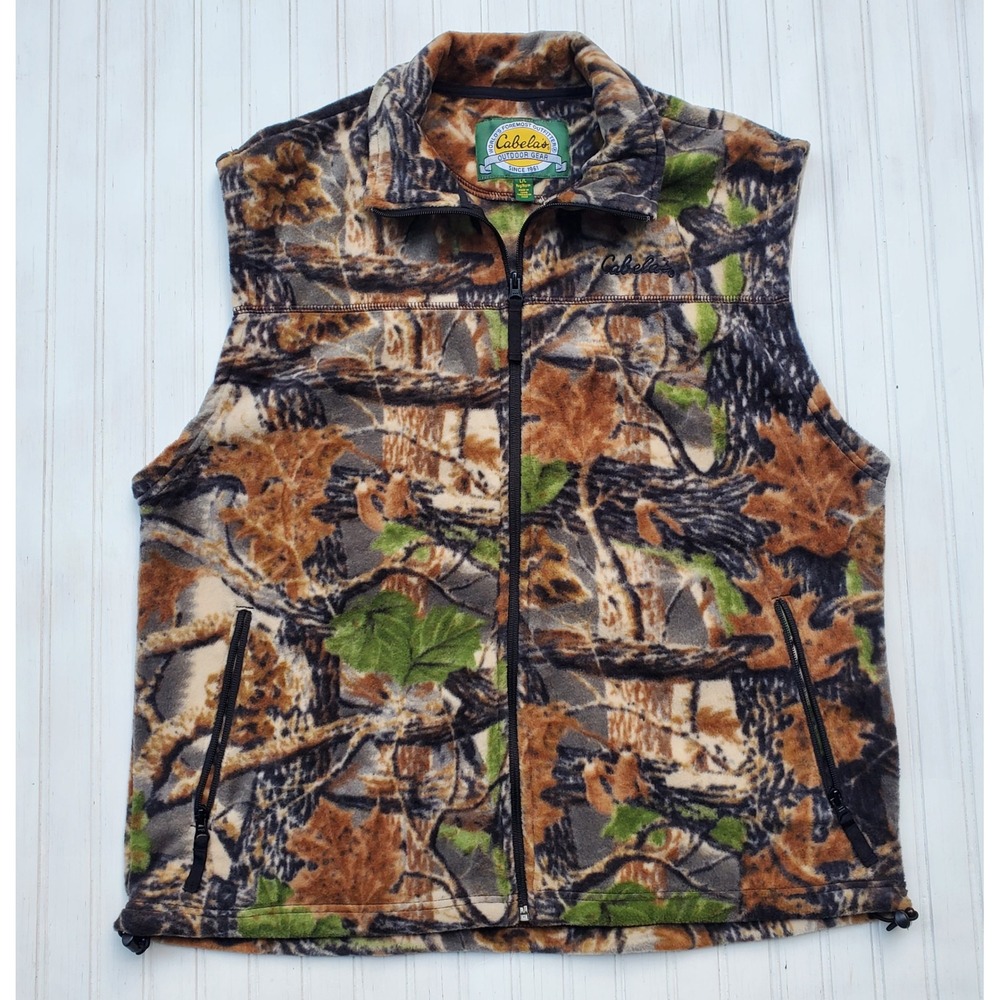 Cabelas Mens Fleece Vest Large Camo Full Zip Hunting Outdoor Gear 933453
